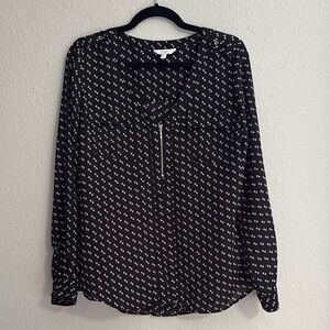 Candie's Black and White 3/4 zipper Long Sleeve Blouse